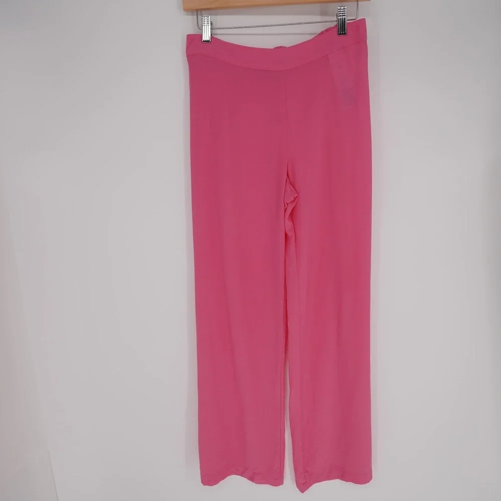 120% Wide Leg Pants Womens 42 M Pink Silk Crepe Elastic Waist Pull On Dress Pant